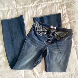 Butterfly Waist Embroidered Low Rise Flare Stretch Jeans NWT